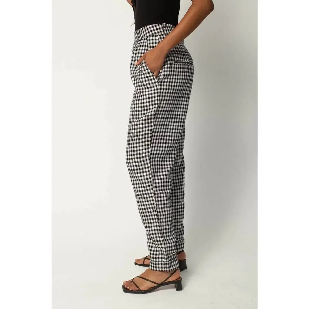 Reformation Women’s Classic Plaid Linen High Waisted‎ Trousers Sz 0